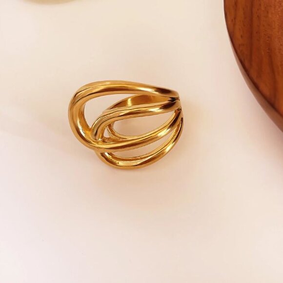 Chunky Sculptural Statement Ring | 18K Gold Plated | Size 7 - Picture 2 of 2
